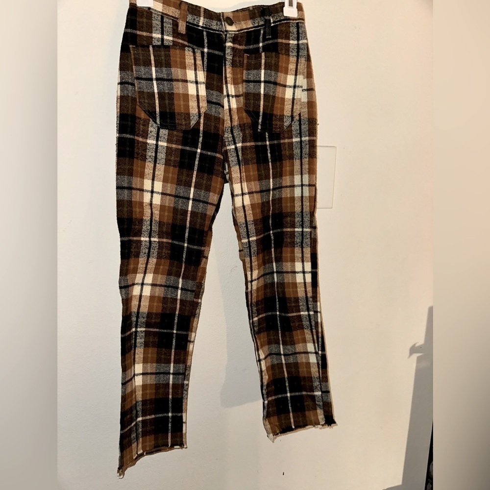 Lykke Wullf women’s plaid raw hem ranch pants XS fall luxury designer
